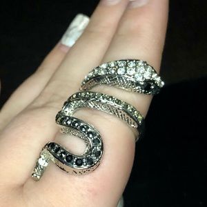 Sterling Silver Snake Wrap Ring with Black Eyes size 8